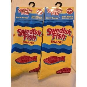 Swedish Fish Candy 2 Pair Logo Novelty Crew Socks Men's 6-12 NWT